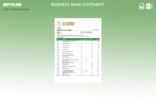 модерен стил сомалиски Dara Salaam банка извод на цврста сметка Шаблон Word и PD